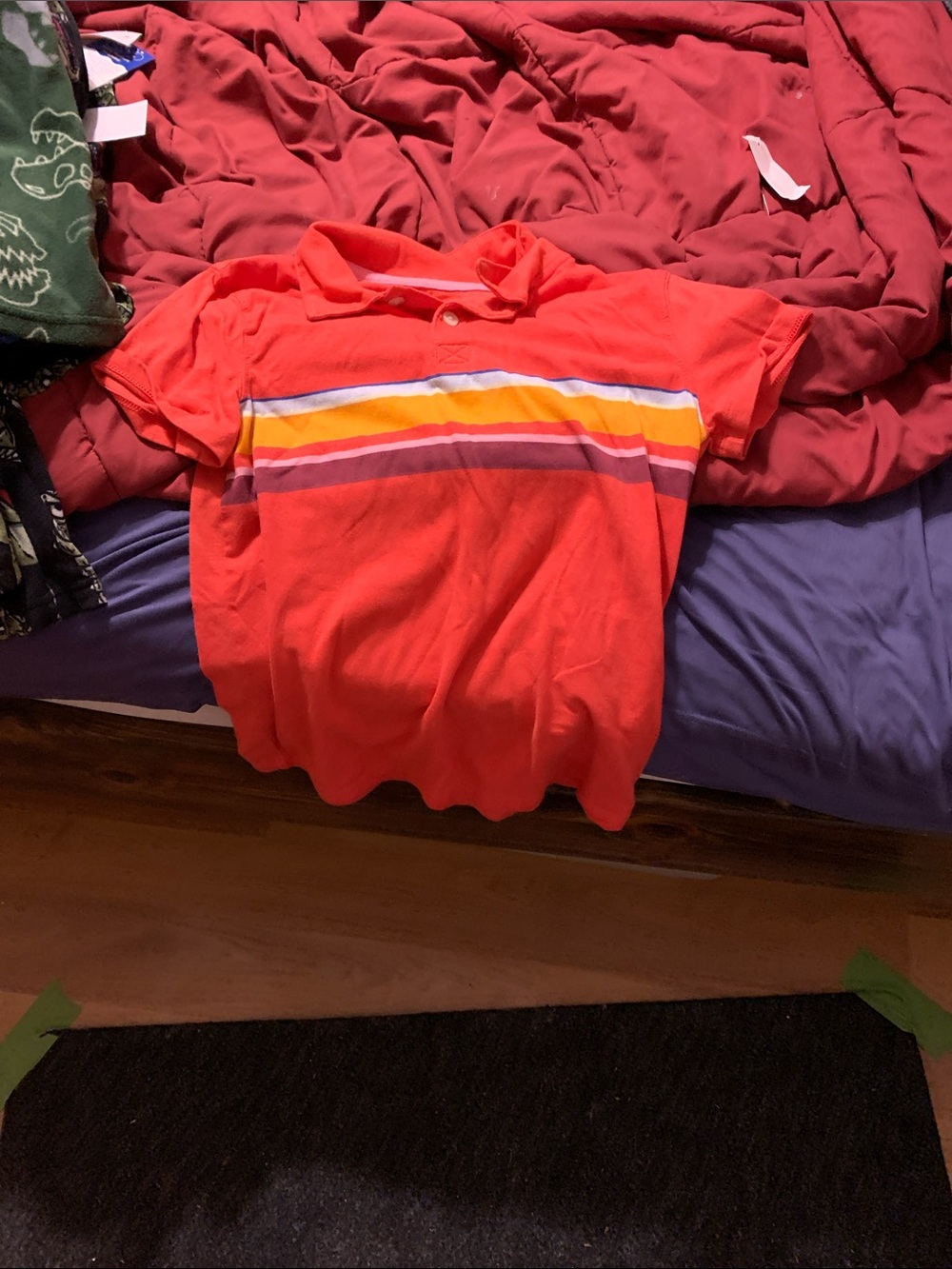 Izod Coral Red Polo with Multicolor Chest Stripes